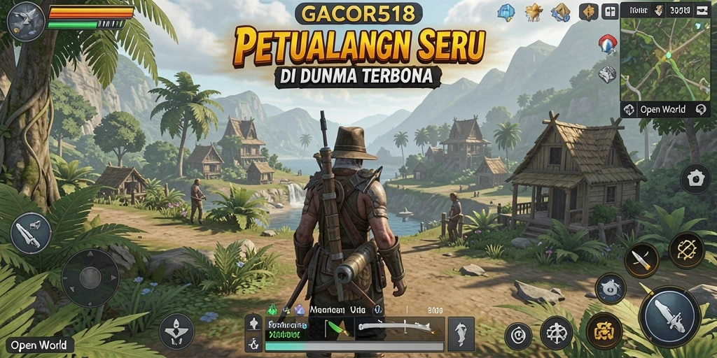 Screenshot GACOR518 menampilkan interaksi karakter di dunia terbuka.