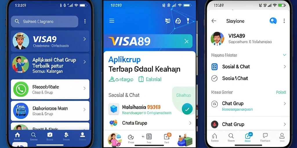 Tampilan antarmuka aplikasi VISA89 yang sederhana dan menarik untuk Chat Grup.